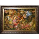 Hand-Knotted Persian Wall Hanging Rug from Tabriz Depicting Cycle of life Miniature