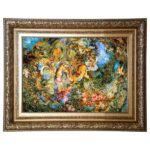 Hand-Knotted Persian Wall Hanging Rug from Tabriz Depicting Dayereh Hasti Miniature