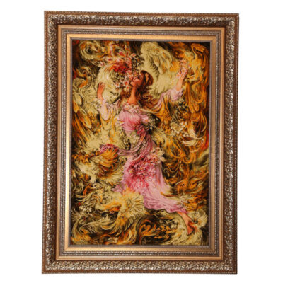 Hand-Knotted Persian Wall Hanging Rug from Tabriz Depicting Bahar Miniature