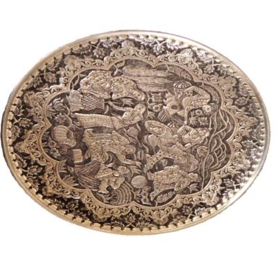 Decorative Copper Tray Hand-Engraved with Persian Artisanal Taha