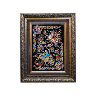 Hand-Knotted Persian Pictorial Rug from Qom Depicting Hunting Ground