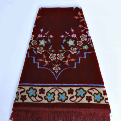Islamic Prayer Rug Padded Red Velvet Sajadah with Floral Design for Muslims
