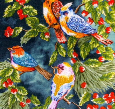 Hand-Knotted Persian Pictorial Rug from Tabriz Depicting Birds & Flowers