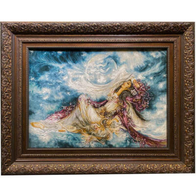 Hand-Knotted Persian Wall Hanging Rug from Tabriz Depicting Miniature