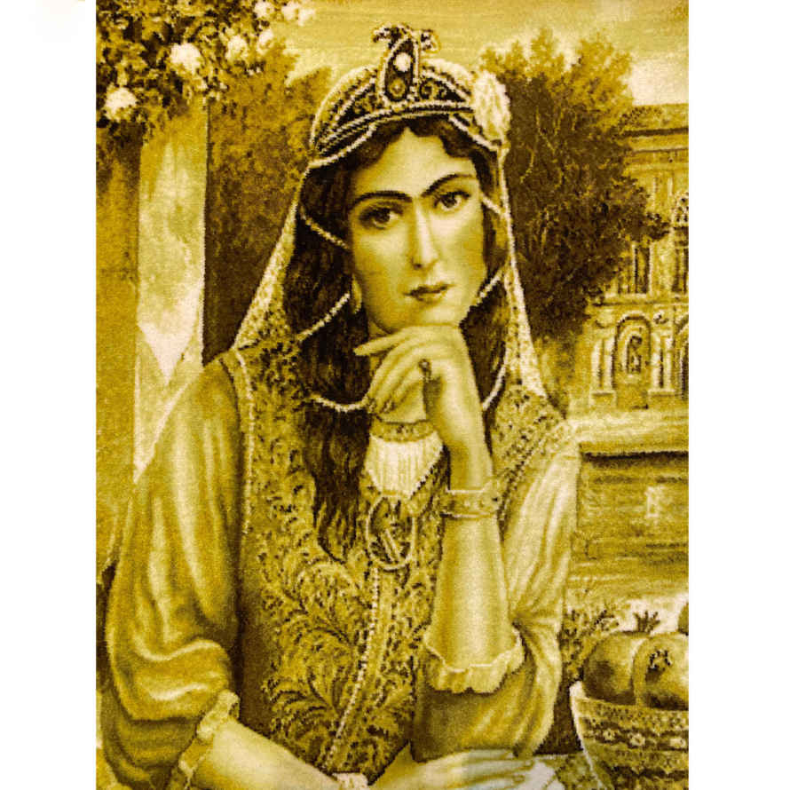 Hand-Knotted Persian Pictorial Rug from Tabriz Depicting Qajar Girl