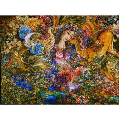 Hand-Knotted Persian Wall Hanging Rug from Tabriz Depicting Dayereh Hasti Miniature