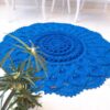Handwoven Boho Macrame Floor Rug – Blue Maral Pattern