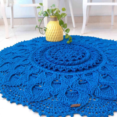 Handwoven Boho Macrame Floor Rug – Blue Maral Pattern
