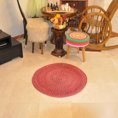 Handwoven Boho Macrame Floor Rug – Red Color