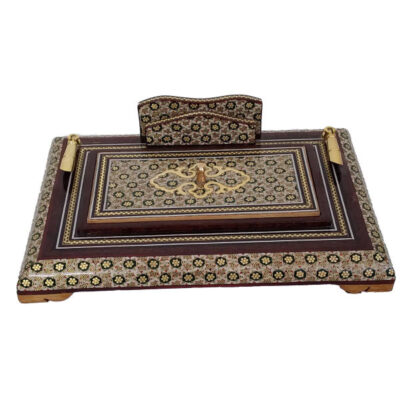 Handcrafted Persian Wooden Pen Holder for Desk – Elegance Khatamkari Art