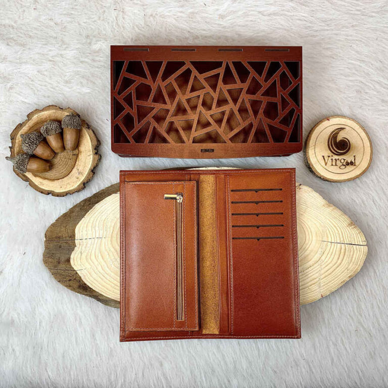 Persian Leather Long Wallet with Eshgh Design ShopiPersia