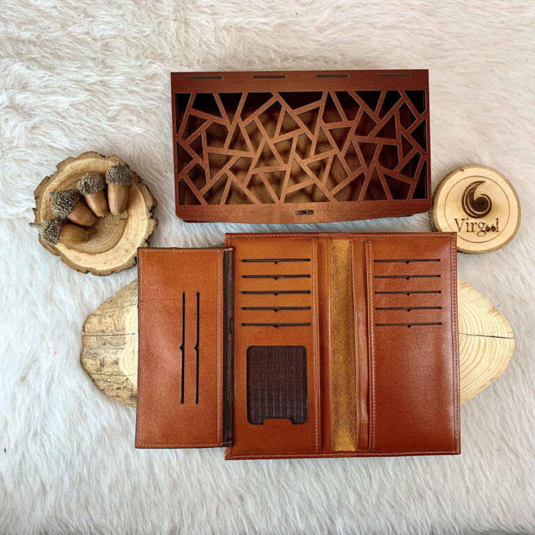 Persian Leather Long Wallet with Eshgh Design ShopiPersia