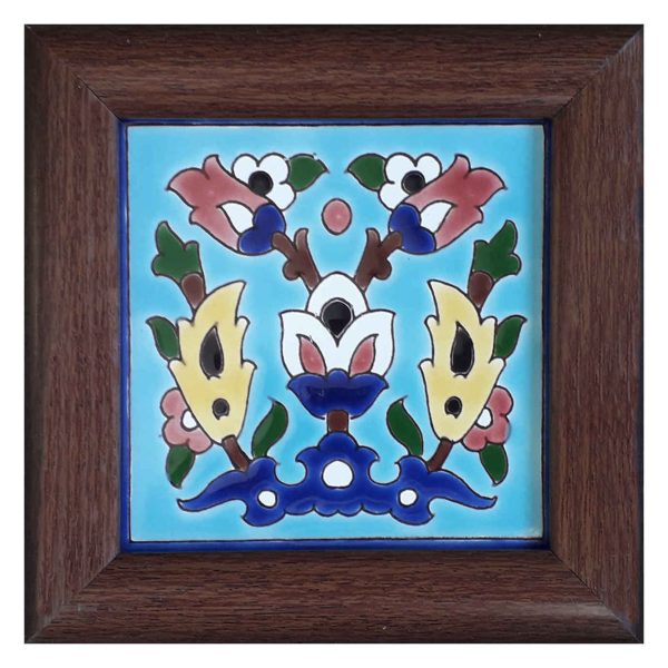 Decorative Persian Framed Ceramic Tile - Turquoise