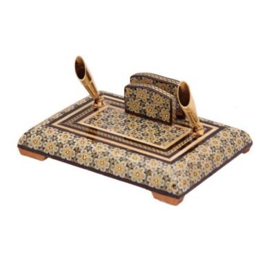 Handcrafted Persian Wooden Pen Holder for Desk – Elegance Khatamkari Art, Markland