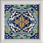 Decorative Persian Framed Ceramic Tile - Turquoise