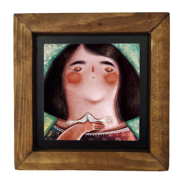 Decorative Persian Framed Ceramic Tile - Cute Girl