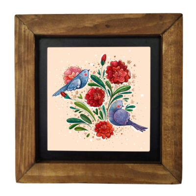 Decorative Persian Framed Ceramic Tile – Flower & Bird