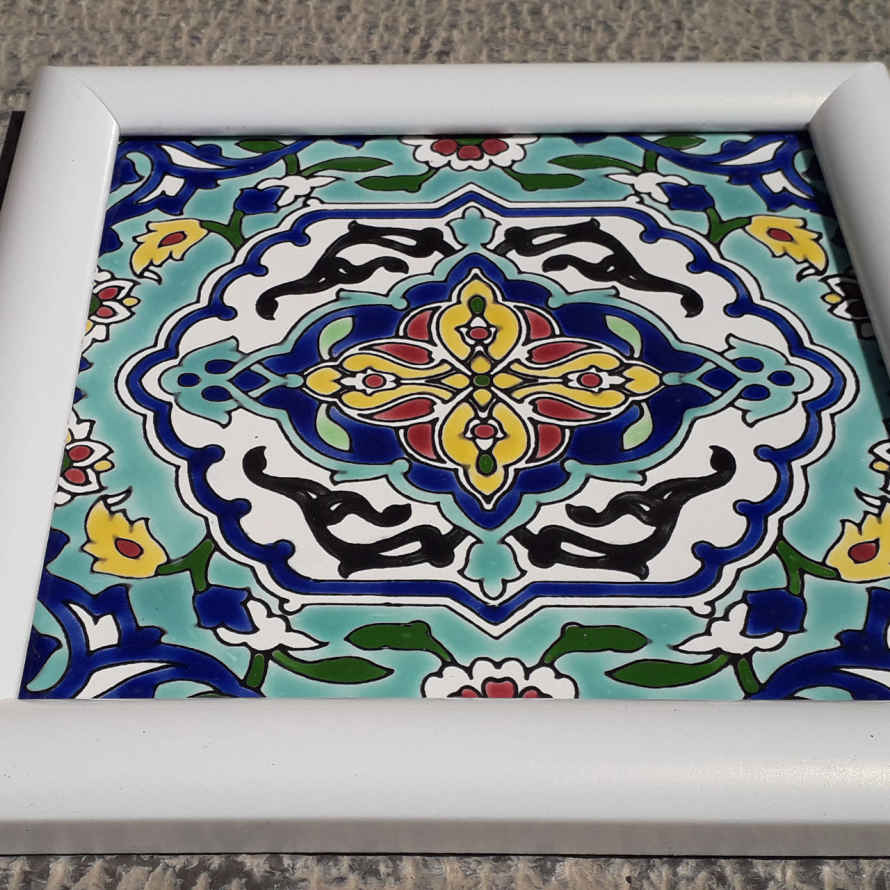 Decorative Persian Framed Ceramic Tile – Turquoise