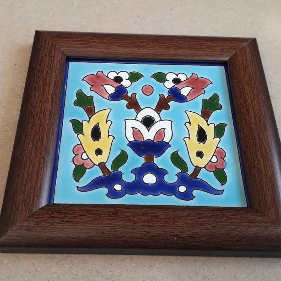 Decorative Persian Framed Ceramic Tile – Turquoise