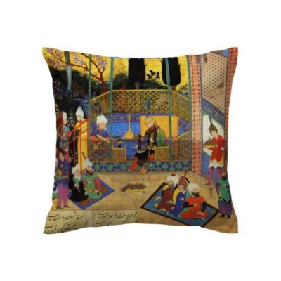 Persian Velvet Cushion Cover – Shahnameh Miniature Illustration (Set of 2)