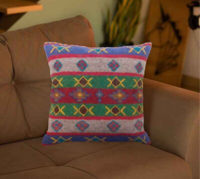 Persian Kilim Cushion Cover – Handwoven Green & Pink