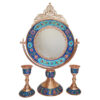 Persian Copper Mirror Frame & Candlesticks Set – Inlaid Turquoise