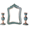 Persian Copper Mirror Frame & Candlesticks Set – Turquoise Inlay
