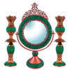 Persian Copper Mirror Frame & Candlesticks Set – Inlaid Turquoise
