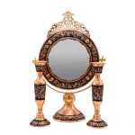Engraved Persian Copper Mirror Frame & Candlesticks Set – Ghalamzani