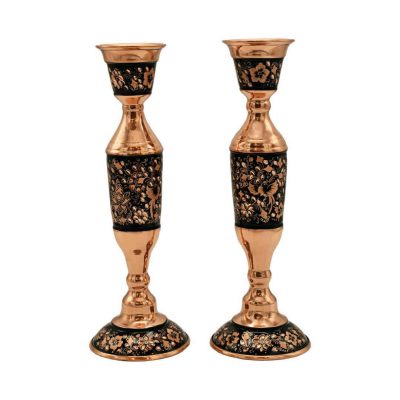 Engraved Persian Copper Mirror Frame & Candlesticks Set – Ghalamzani