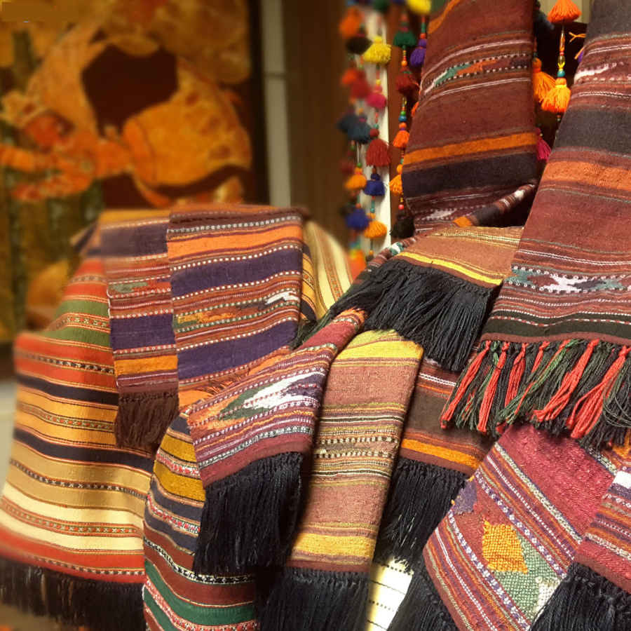 Authentic Persian Jajim Flat-Woven Striped Rug Tetis