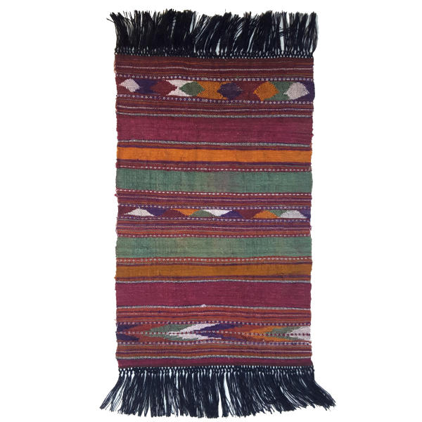 Authentic Persian Jajim Flat-Woven Striped Rug Kara