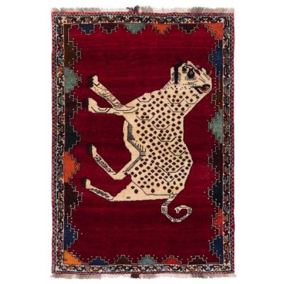 Persian Gabbeh Wool Rug Handwoven with Animal Motifs Tiger