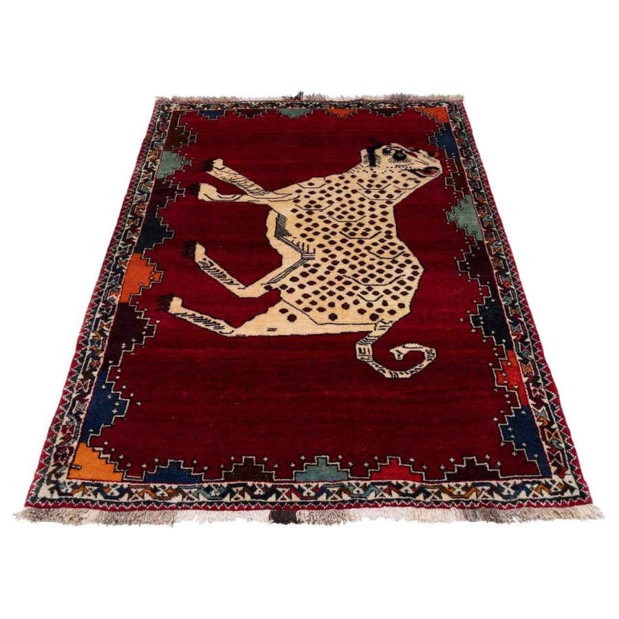 Persian Gabbeh Wool Rug Handwoven with Animal Motifs Tiger