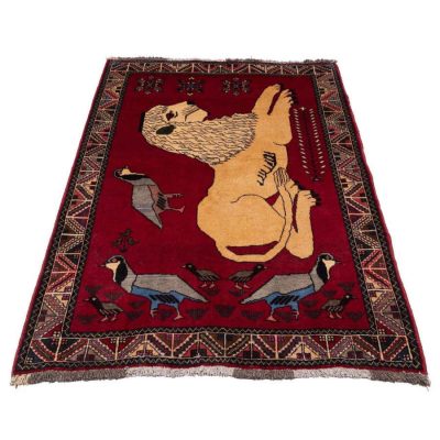 Persian Gabbeh Wool Rug Handwoven with Animal Motifs Lion