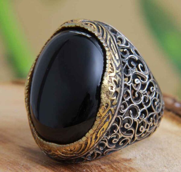 Persian Agate Silver Ring for Men Elegance Black