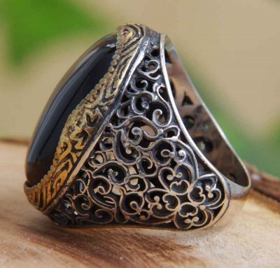 Persian Agate Silver Ring for Men Elegance Black