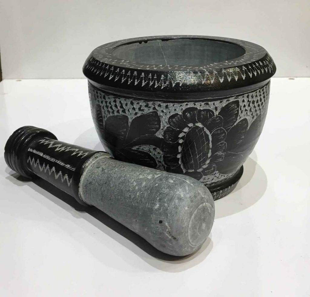 Stone Mortar & Pestle with Traditional Persian Floral Pattern Golsang