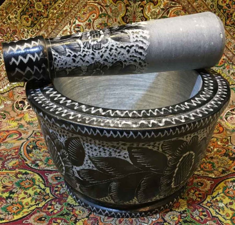 Stone Mortar & Pestle with Traditional Persian Floral Pattern Siaghalam