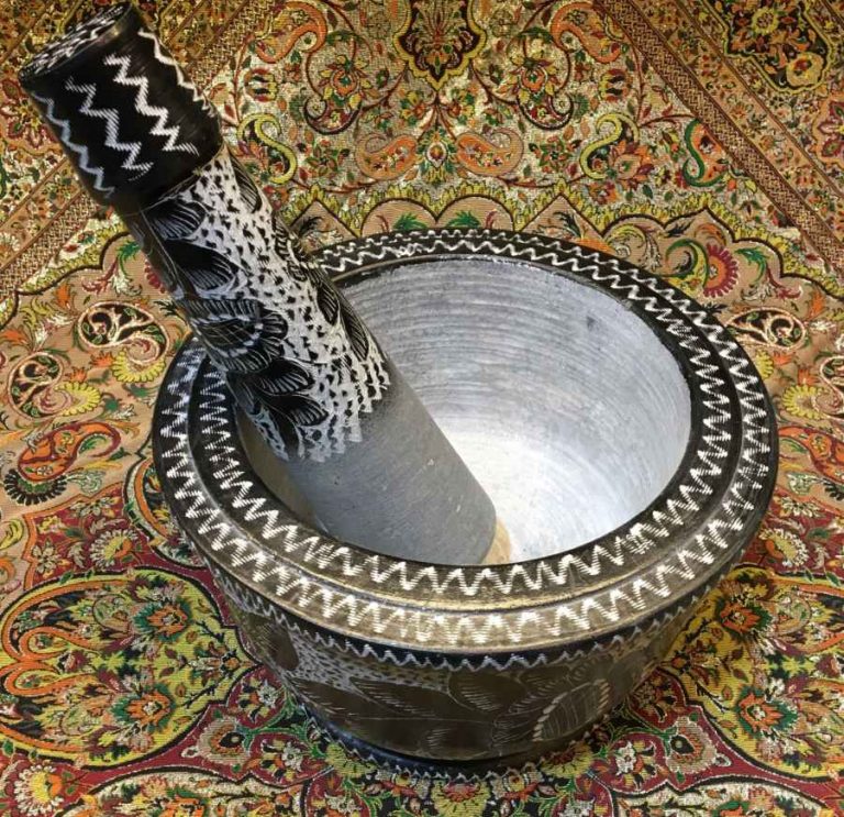 Stone Mortar & Pestle with Traditional Persian Floral Pattern Siaghalam