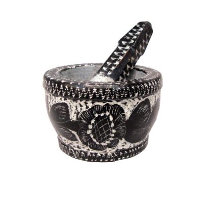 Stone Mortar & Pestle with Traditional Persian Floral Pattern Sarang