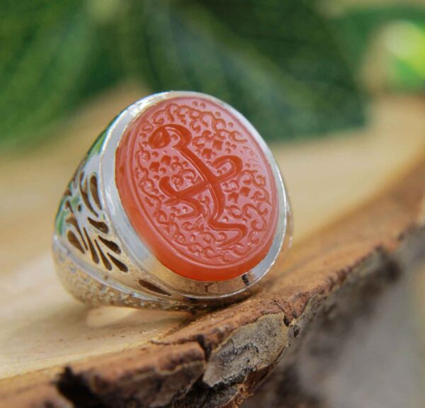 Islamic Yemeni Aqeeq Silver Ring for Men Red