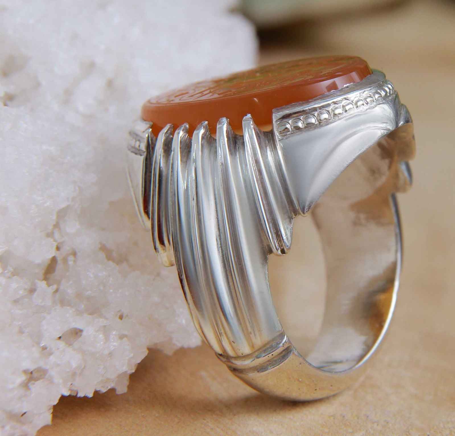 Islamic Yemeni Aqeeq Silver Ring for Men Ya Ghareeb ul Ghuraba