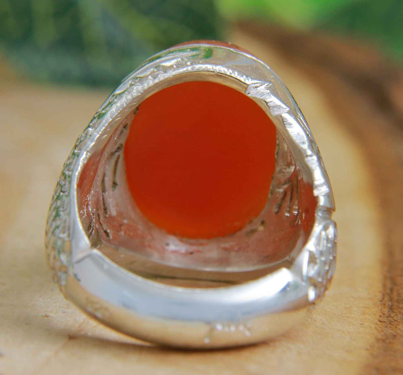 Islamic Yemeni Aqeeq Silver Ring for Men Red