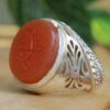 Islamic Yemeni Aqeeq Silver Ring for Men Red