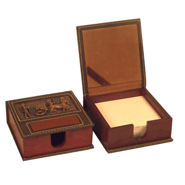 Desk Memo Note Paper Holder Wood and Leather Model Achaemenid