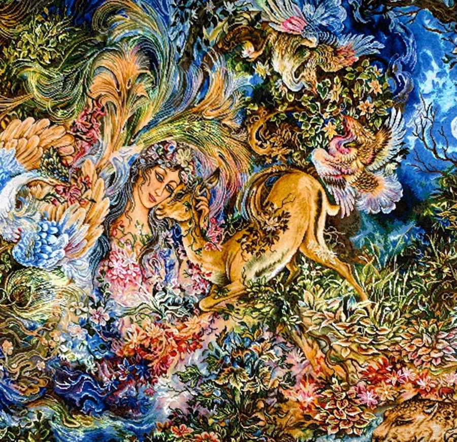 Hand-Knotted Persian Wall Hanging Rug from Tabriz Depicting Dayereh Hasti Miniature