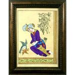 Original Persian Safavid Art Painting: Watercolor and Gouache on Cardboard – Men