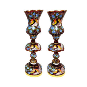 Iranian Crystal Candlesticks Holder Model Blue Flowers