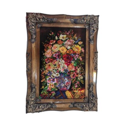 Hand-Knotted Persian Pictorial Rug from Tabriz Depicting Flowers & Vases